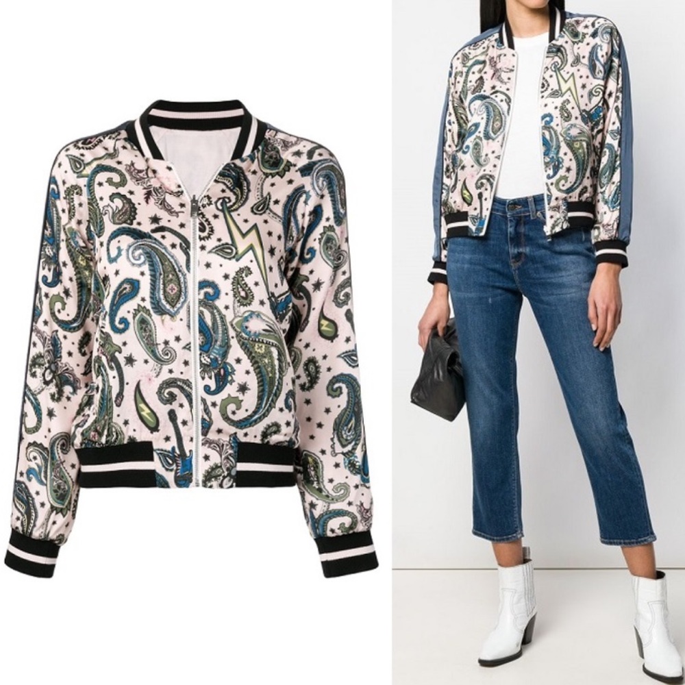 Zadig & Voltaire Pink Cream Billy Reversible Bomber Jacket Paisley Corolle Sz S - Picture 16 of 16